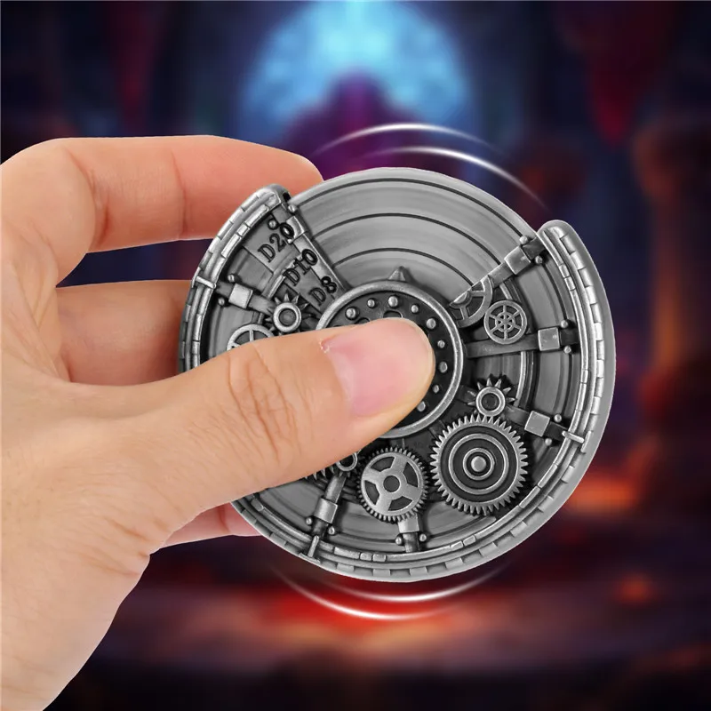 Steampunk Gear Design Metal Dice Spinner 7-in-1 Dice Turnable Rotating Roller for Role Play Gaming Accessory Wedding Gift Bag