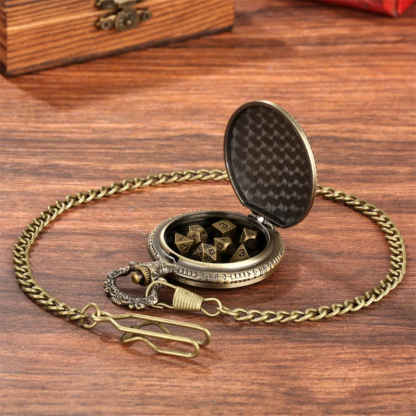 Novel Retro Pocket Watch Case with 7pcs/Set Mini Metal Dices Pendant Pocket Chain Entertainment Antique Style Gift for Men - Image 4