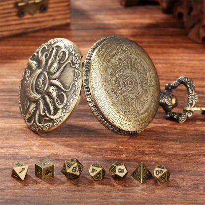 Novel Retro Pocket Watch Case with 7pcs/Set Mini Metal Dices Pendant Pocket Chain Entertainment Antique Style Gift for Men - Image 6