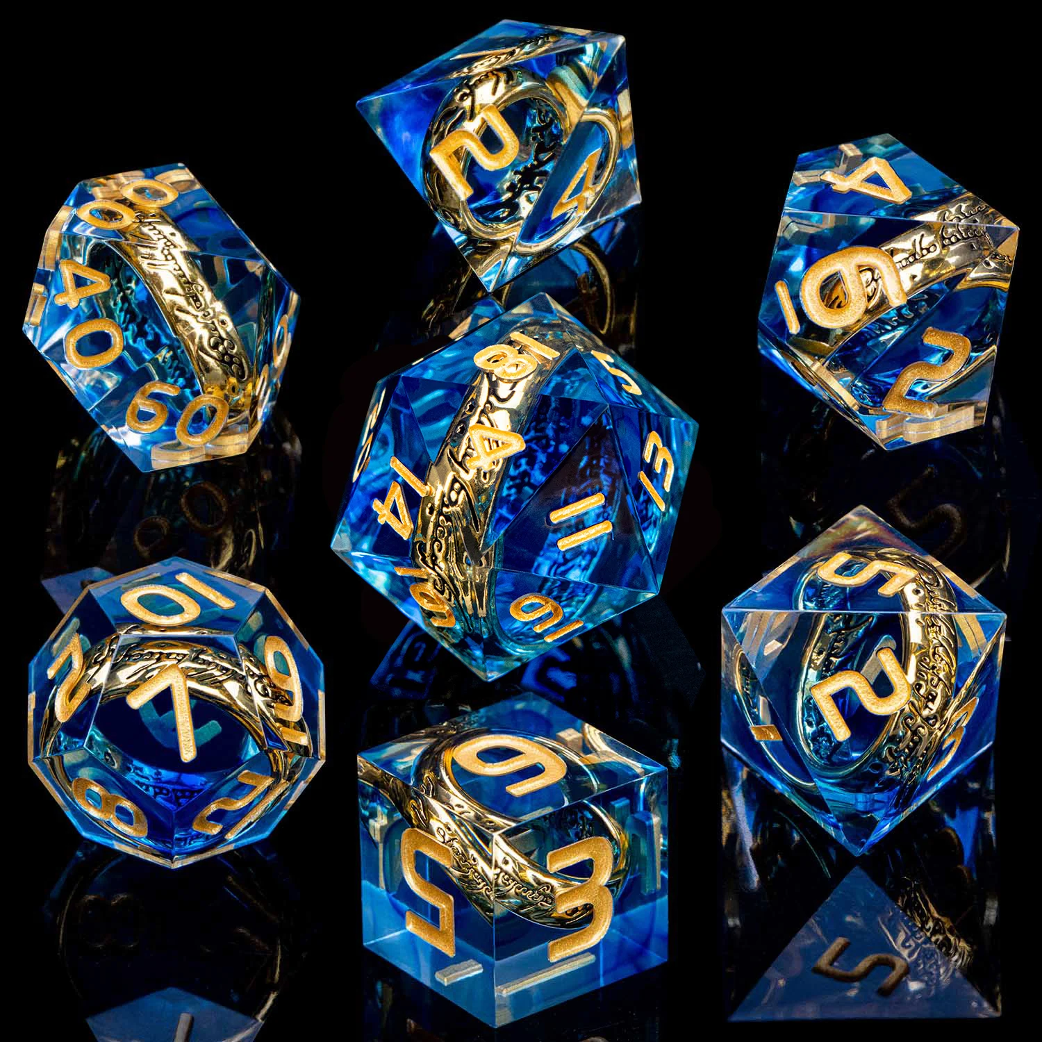 ORIFANTOU DND Red Rings & Liquid Flow Eye Sharp Edge Resin Dice Set D&D Dungeon and Dragon Handmade D20 D and D Polyhedral Dice