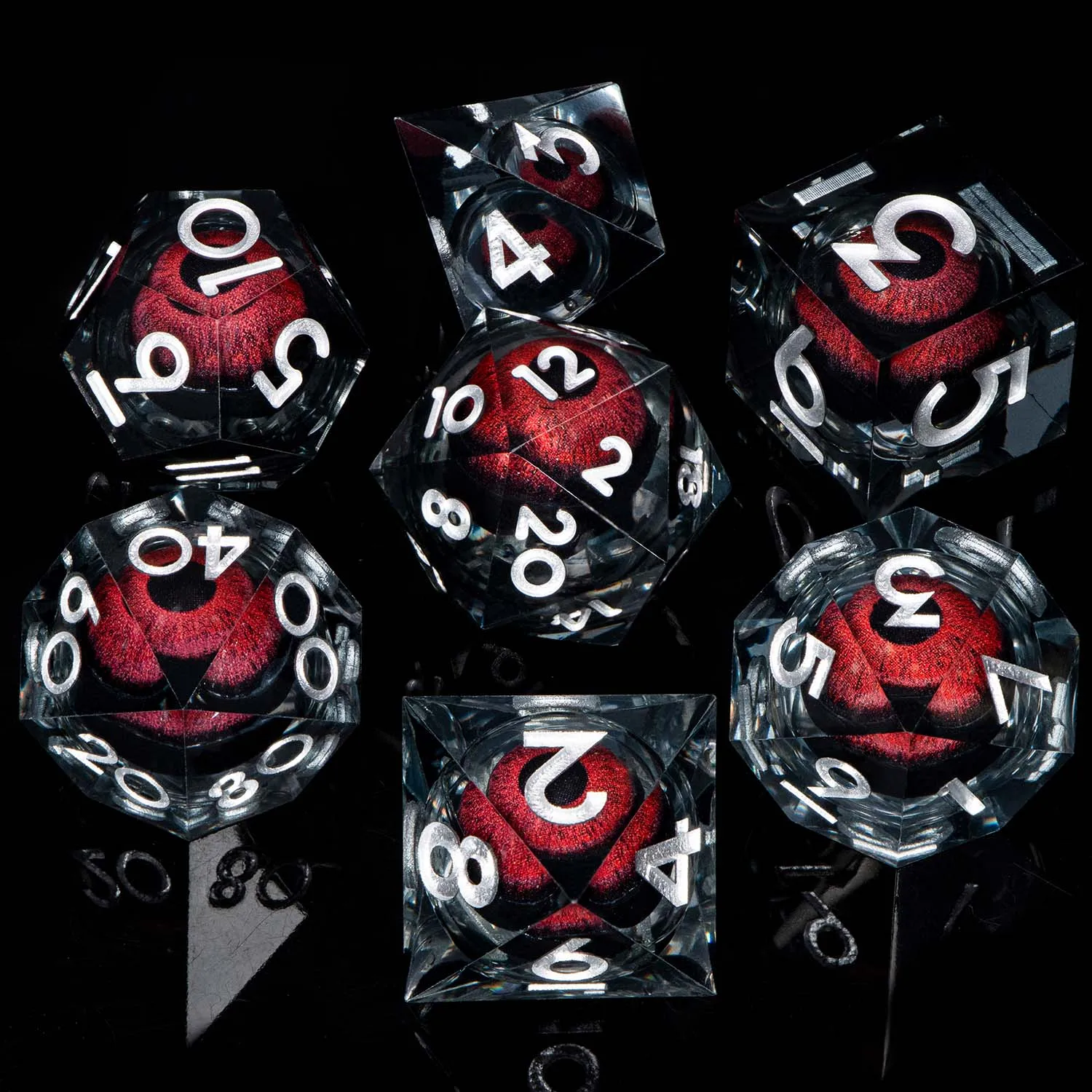 ORIFANTOU DND Red Rings & Liquid Flow Eye Sharp Edge Resin Dice Set D&D Dungeon and Dragon Handmade D20 D and D Polyhedral Dice