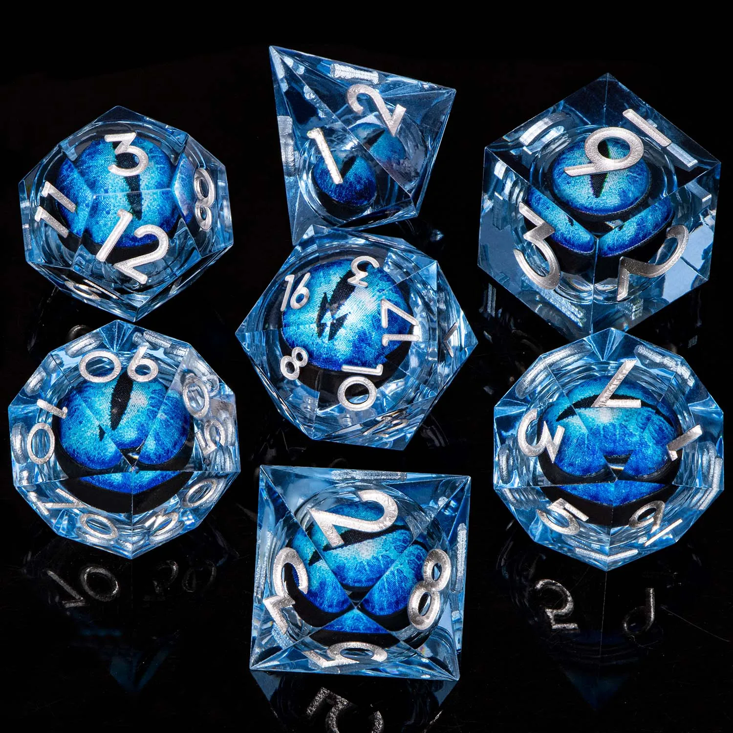 ORIFANTOU DND Red Rings & Liquid Flow Eye Sharp Edge Resin Dice Set D&D Dungeon and Dragon Handmade D20 D and D Polyhedral Dice