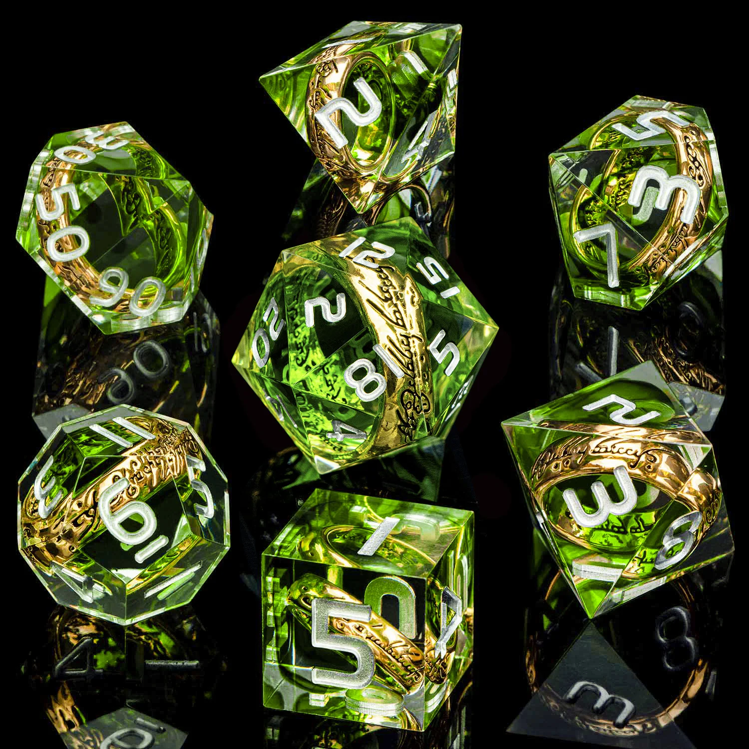 ORIFANTOU DND Red Rings & Liquid Flow Eye Sharp Edge Resin Dice Set D&D Dungeon and Dragon Handmade D20 D and D Polyhedral Dice