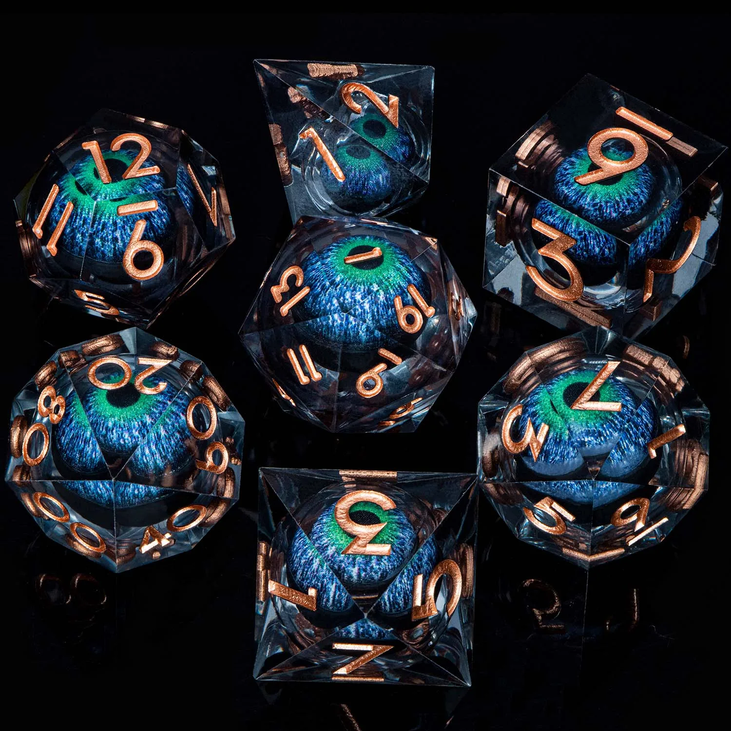 ORIFANTOU DND Red Rings & Liquid Flow Eye Sharp Edge Resin Dice Set D&D Dungeon and Dragon Handmade D20 D and D Polyhedral Dice