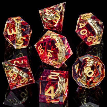 ORIFANTOU DND Red Rings & Liquid Flow Eye Sharp Edge Resin Dice Set D&D Dungeon and Dragon Handmade D20 D and D Polyhedral Dice - Image 6