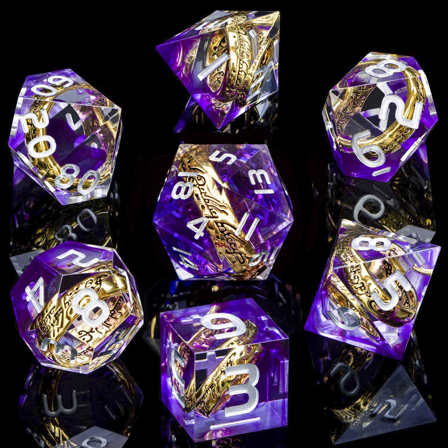 ORIFANTOU DND Red Rings & Liquid Flow Eye Sharp Edge Resin Dice Set D&D Dungeon and Dragon Handmade D20 D and D Polyhedral Dice