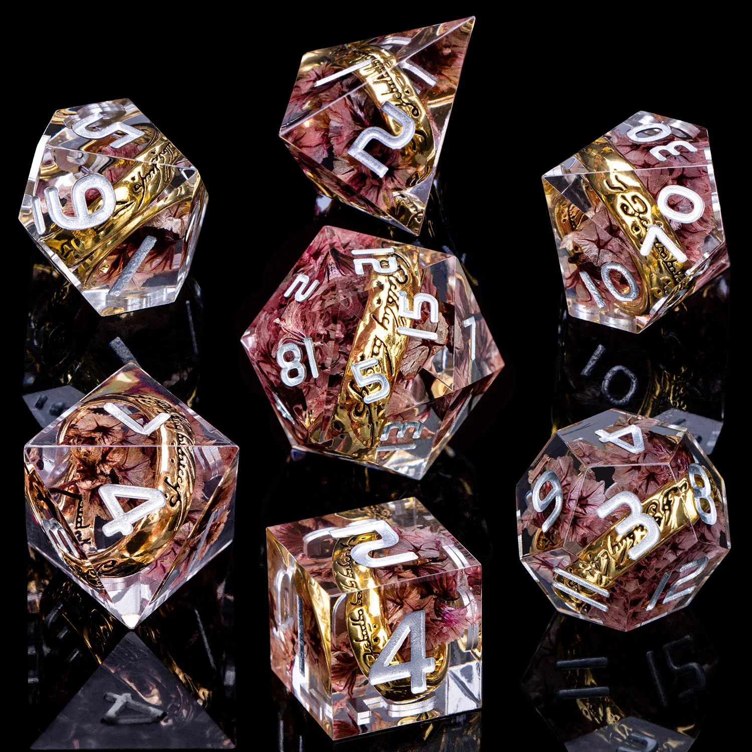 ORIFANTOU DND Red Rings & Liquid Flow Eye Sharp Edge Resin Dice Set D&D Dungeon and Dragon Handmade D20 D and D Polyhedral Dice