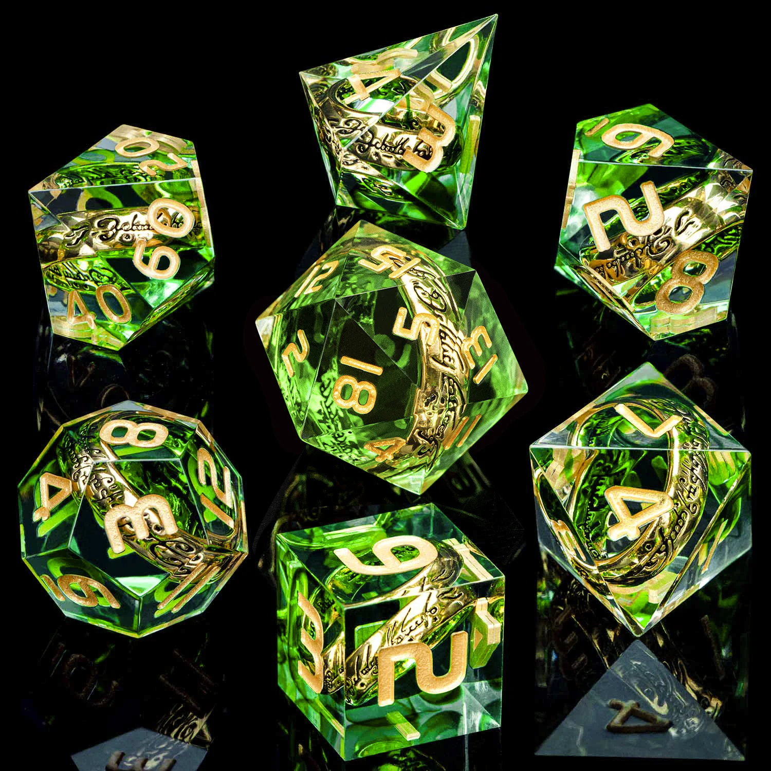 ORIFANTOU DND Red Rings & Liquid Flow Eye Sharp Edge Resin Dice Set D&D Dungeon and Dragon Handmade D20 D and D Polyhedral Dice