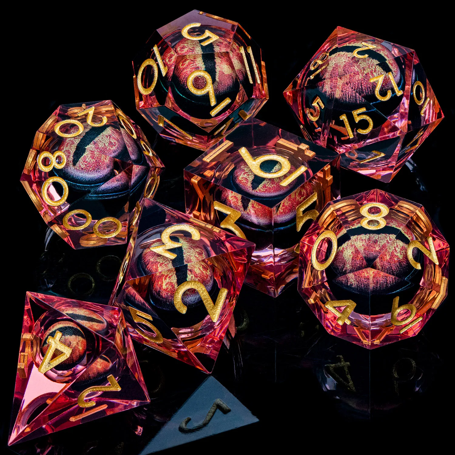 Dnd D20 Black Blue Liquid Flow Eye Dice Set & Ring D and D Sharp Edge Dice For Dungeon and Dragon Pathfinder Role Playing Games