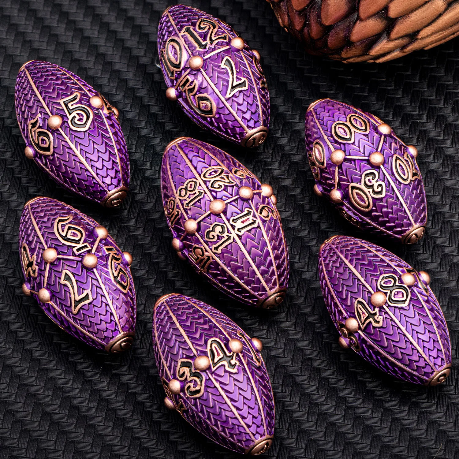 ARUOHHA Copper Purple DND Metal Dragon Egg Dice D20 Dungeon and Dragon Role Playing Game D&D Dice Polyhedral D and D Dice Set