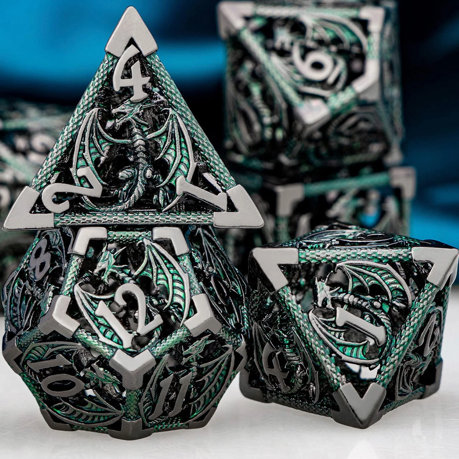 DND Metal Hollow Dragon Dice D and D D20 Dungeon and Dragon Table Role Playing Game Dice D+D D6 Polyhedral Dice RPG D&D Dice Set