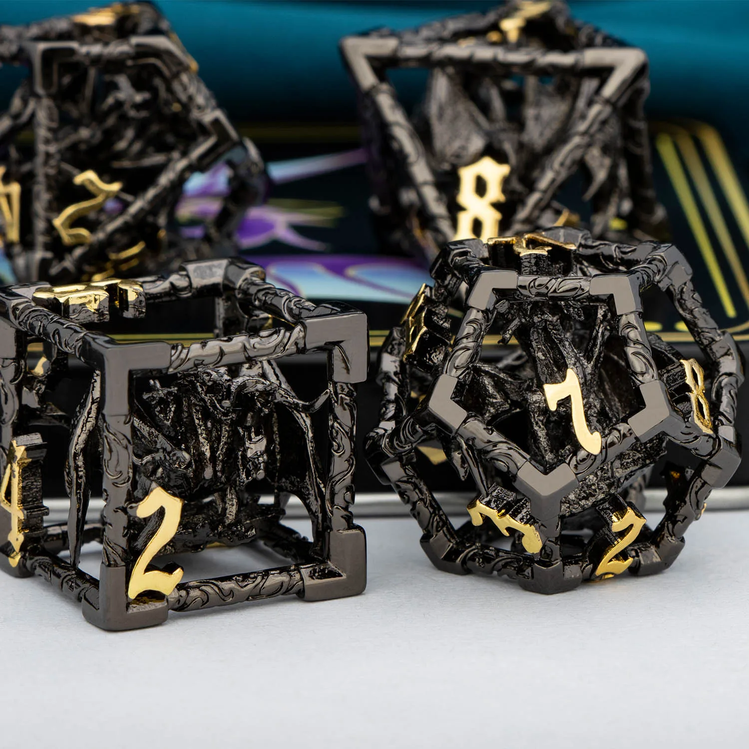 DND Metal Hollow Dragon Dice D and D D20 Dungeon and Dragon Table Role Playing Game Dice D+D D6 Polyhedral Dice RPG D&D Dice Set