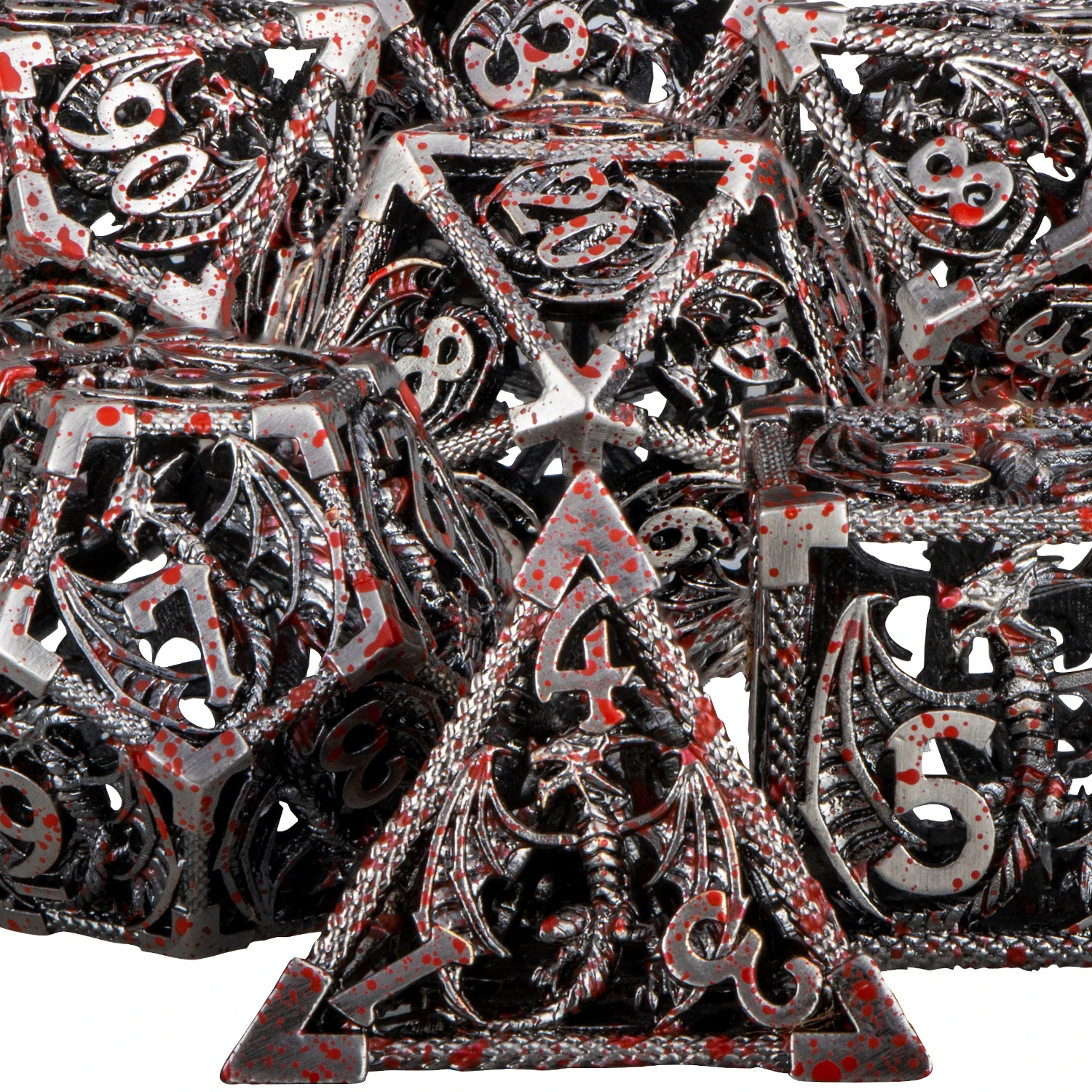 DND Metal Hollow Dragon Dice D and D D20 Dungeon and Dragon Table Role Playing Game Dice D+D D6 Polyhedral Dice RPG D&D Dice Set