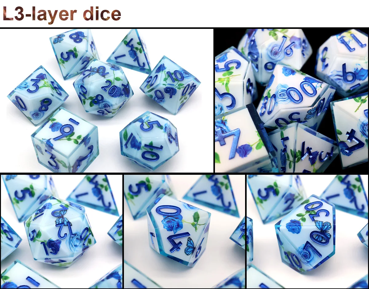 Polyhedral RPG Dice Board Games Resin DND Dice Set Sharp Edge Dice DND Gift For Role Playing Table Game-G4