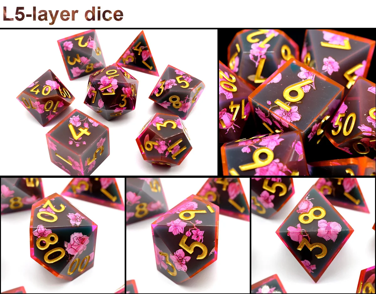 Polyhedral RPG Dice Board Games Resin DND Dice Set Sharp Edge Dice DND Gift For Role Playing Table Game-G4