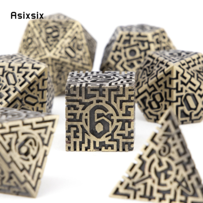 7 Pcs Copper Metal Dice Maze Solid Metal Polyhedral Dice Set Suitable for Role-Playing RPG  Board Game Card Game - Image 5