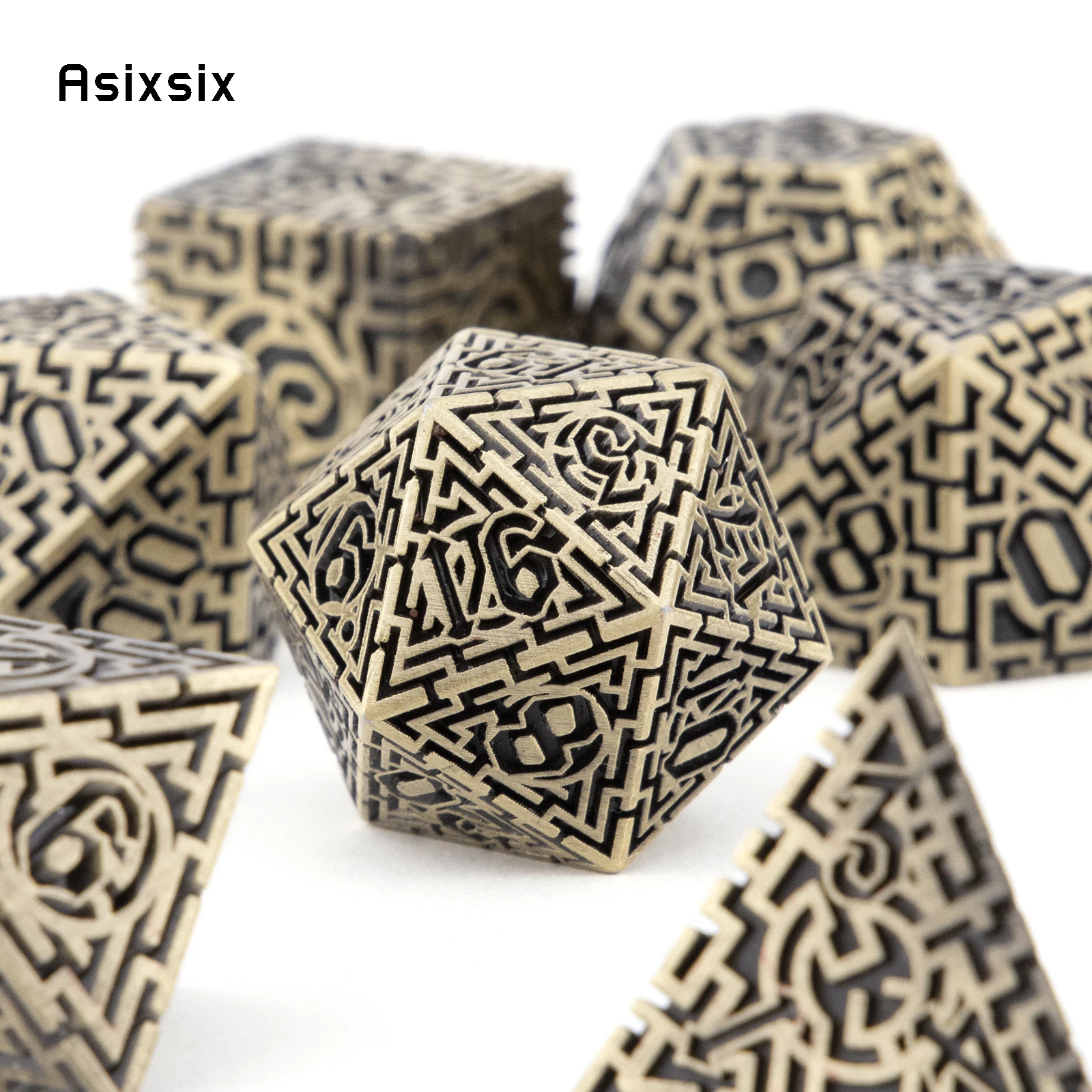 7 Pcs Copper Metal Dice Maze Solid Metal Polyhedral Dice Set Suitable for Role-Playing RPG Board Game Card Game