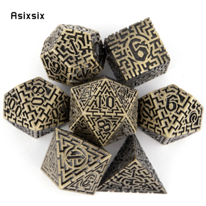 7 Pcs Copper Metal Dice Maze Solid Metal Polyhedral Dice Set Suitable for Role-Playing RPG  Board Game Card Game