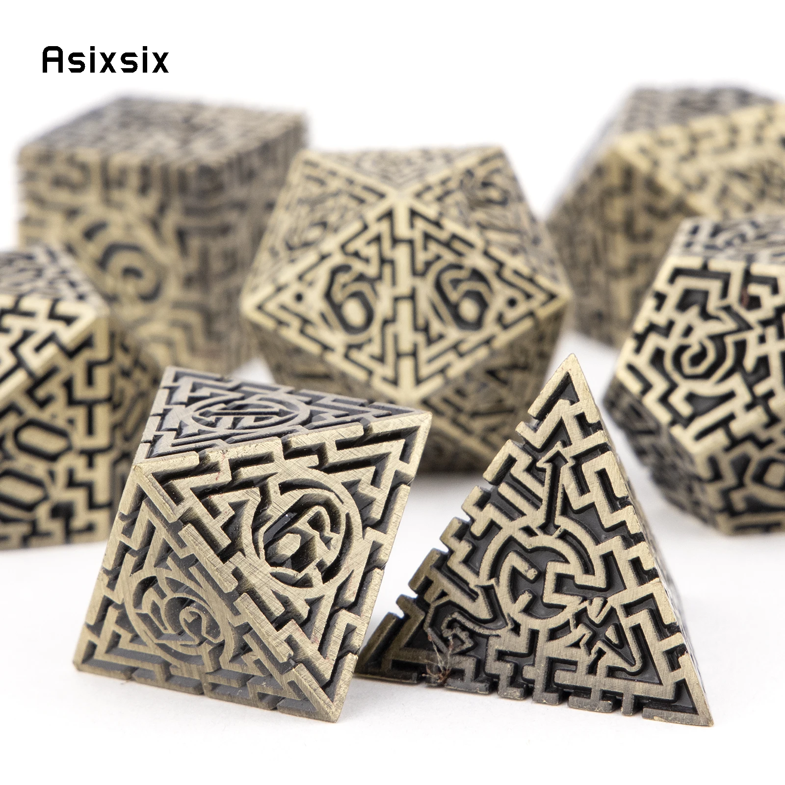 7 Pcs Copper Metal Dice Maze Solid Metal Polyhedral Dice Set Suitable for Role-Playing RPG Board Game Card Game