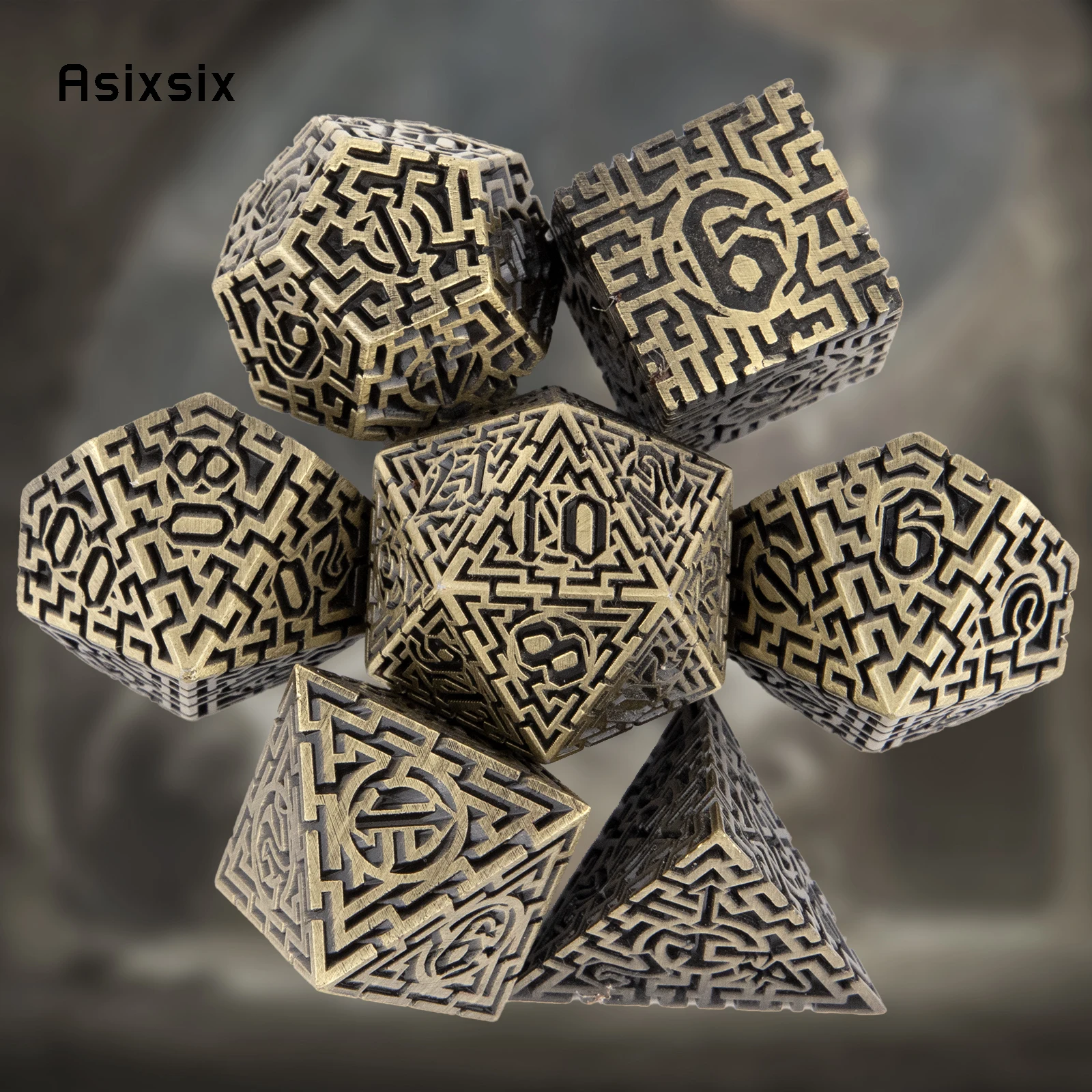 7 Pcs Copper Metal Dice Maze Solid Metal Polyhedral Dice Set Suitable for Role-Playing RPG Board Game Card Game