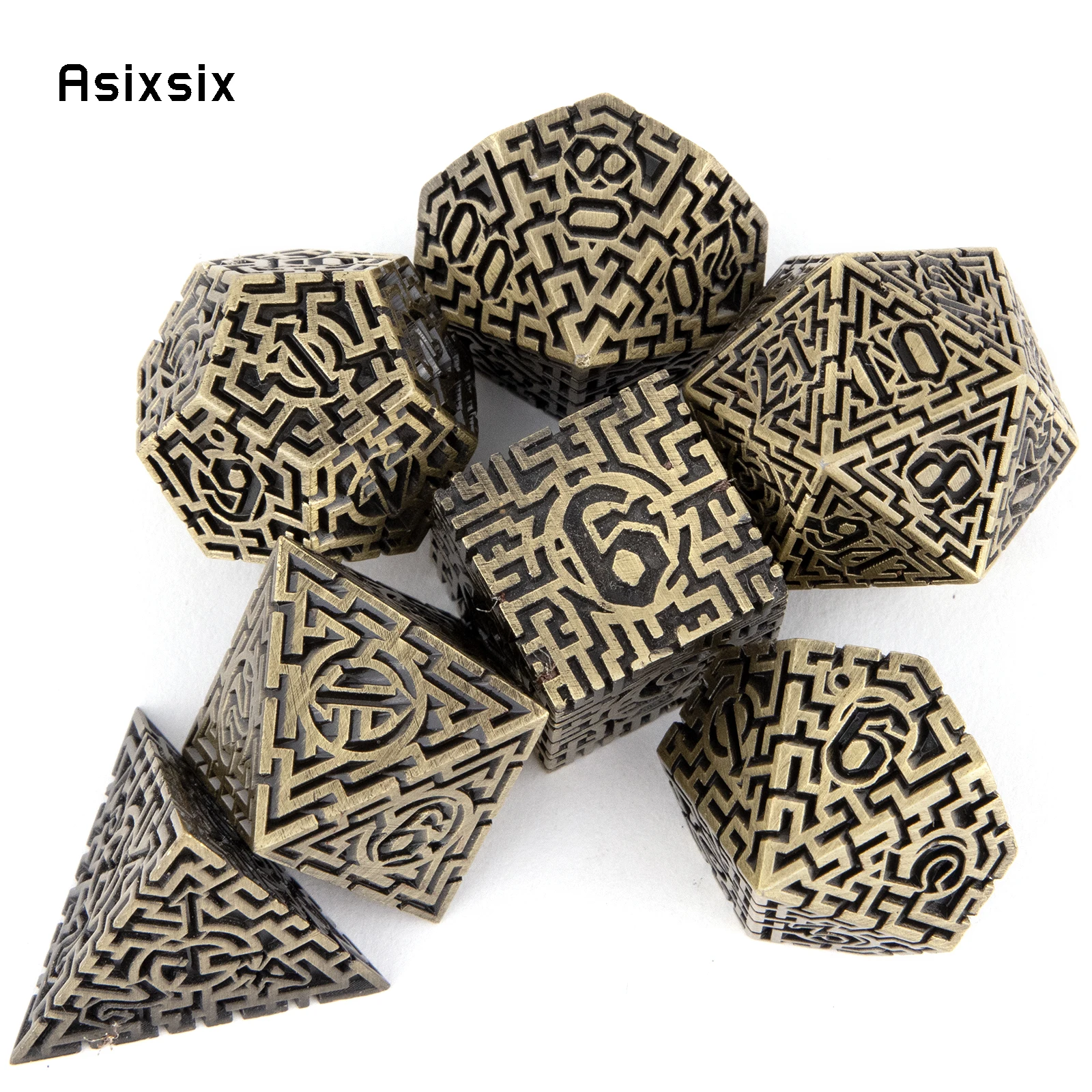 7 Pcs Copper Metal Dice Maze Solid Metal Polyhedral Dice Set Suitable for Role-Playing RPG Board Game Card Game