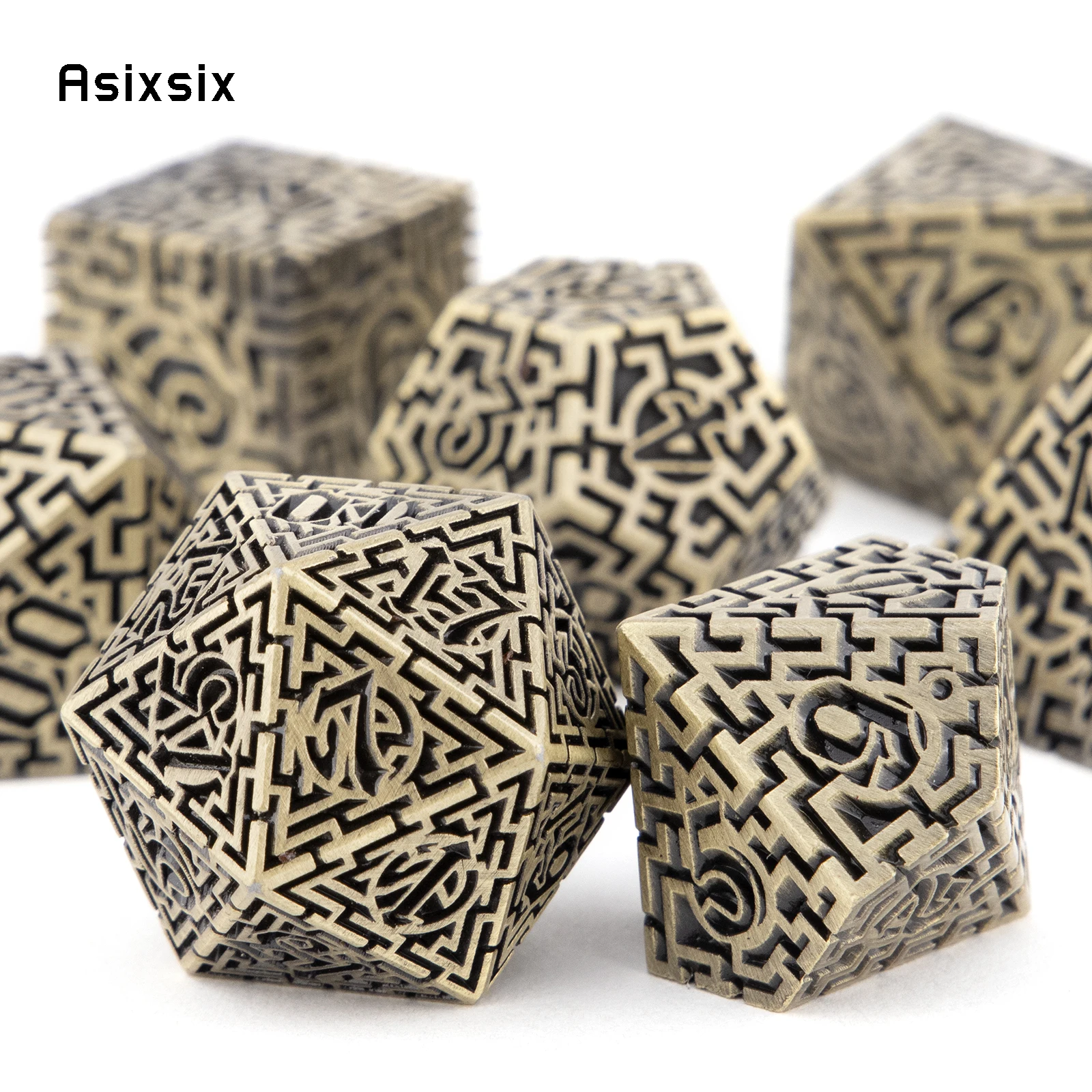 7 Pcs Copper Metal Dice Maze Solid Metal Polyhedral Dice Set Suitable for Role-Playing RPG Board Game Card Game