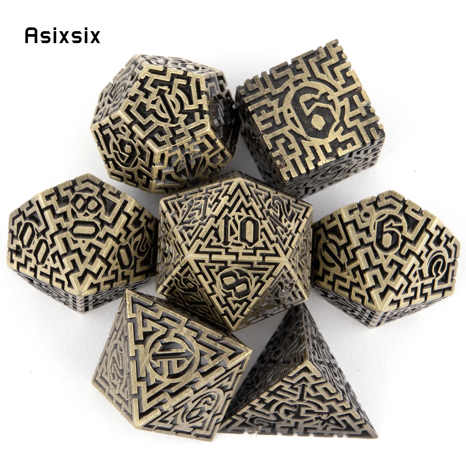 7 Pcs Copper Metal Dice Maze Solid Metal Polyhedral Dice Set Suitable for Role-Playing RPG Board Game Card Game