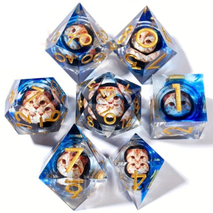 Cats Dice RPG Resin Dice Set Movable core DND Dice set Polyhedral Role Playing Dice Resin Sharp Edge dice Halloween Xmas Gifts