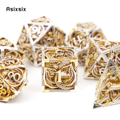 7 Pcs Golden White Dragon Metal Dice Dragon Hollow Metal Polyhedral Dice Set Suitable for Role-Playing RPG  Board Game Card Game - Image 6