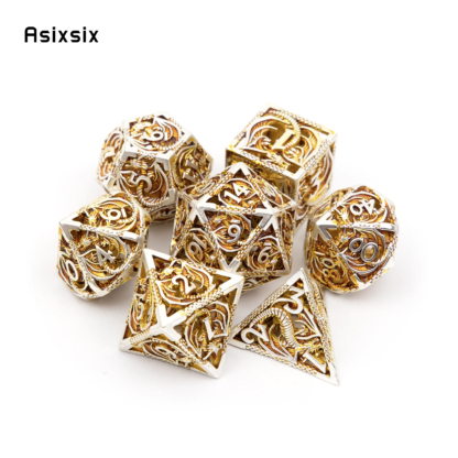 7 Pcs Golden White Dragon Metal Dice Dragon Hollow Metal Polyhedral Dice Set Suitable for Role-Playing RPG  Board Game Card Game - Image 4