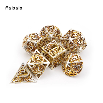 7 Pcs Golden White Dragon Metal Dice Dragon Hollow Metal Polyhedral Dice Set Suitable for Role-Playing RPG  Board Game Card Game