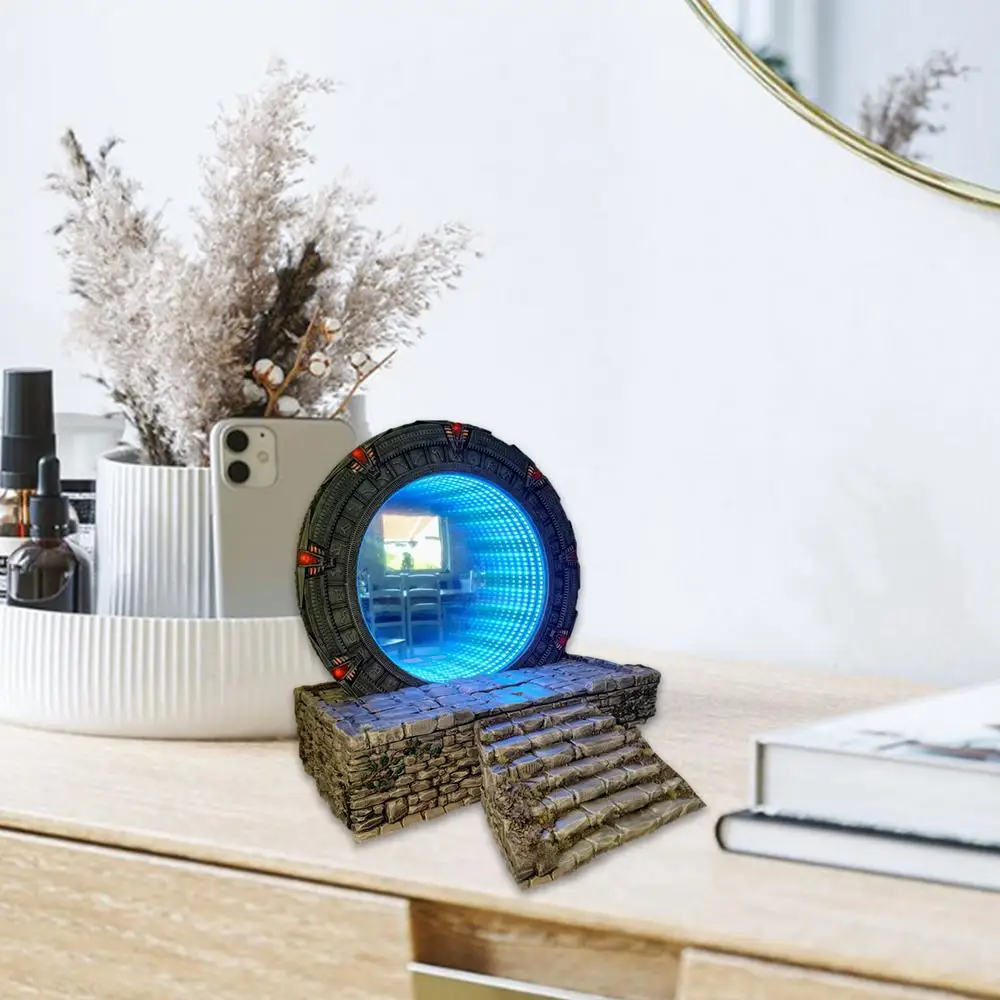 Star Gate Light Mirror Statue Resin Light Up Ornament Gate Of Time And Space Model Toy Gift For Fans Home Decor Figurines