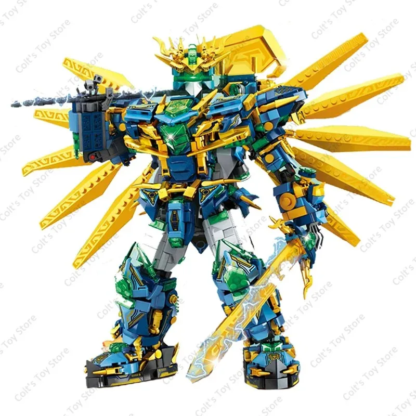 Animie Ninja Building Blocks Blue Warrior Mech Armor Robot Model Flying Dragon Fighter Figures Bricks Classic Boy For Toy Gifts