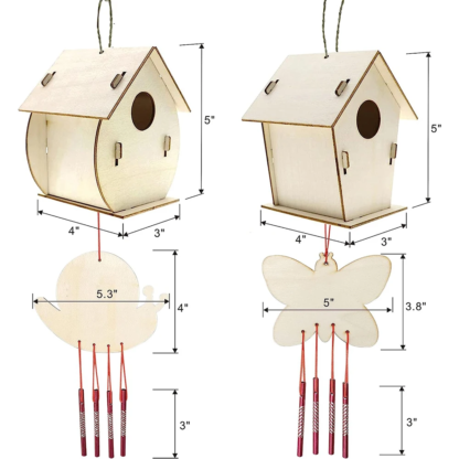 DIY Bird Houses Kits for Kids Crafts Wood for Class Parties and Art Strips Paintbrushes Stickers for Children to Build & Paint - Image 2