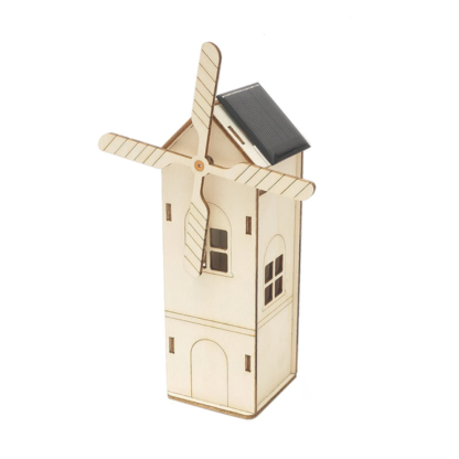 DIY Mini Wooden Windmill House Model 3D Puzzles Assemble Solar Powered Windmill Kids School Science Educational Project STEM Toy