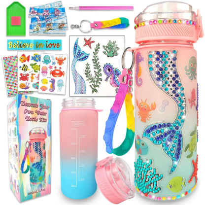 Decorate Your Own Water Bottle Kits for Girls Age 6-8-10,Mermaid Painting Crafts, Crafts Gifts Toys for Girls Birthday