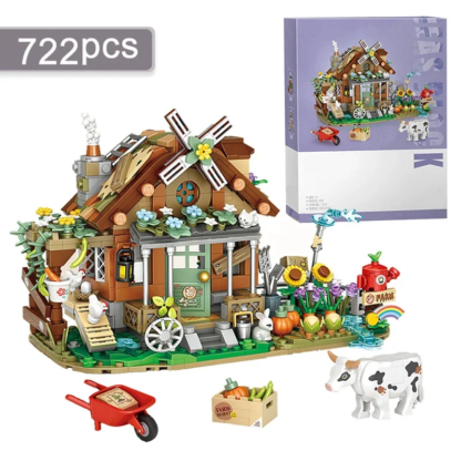 Farm Building Block Set DIY Country Windmill Cabin Model Small Particle Assembled Ornaments Adult and Children's Toys Gifts