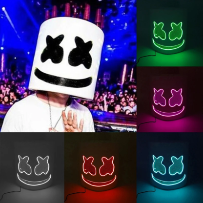 Hot Halloween Luminous Head Cover LED Light Up Cosplay DJ Marshmello Headgear Glowing Neon Night Club Music Rave Props