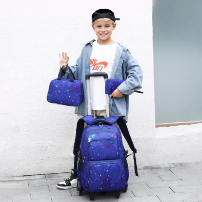 School Bag With Wheels Rolling Backpack for Boy Wheeled School Bag 6 Wheels Trolley Bookbag Carry on Luggage with Lunch Bag - Image 3