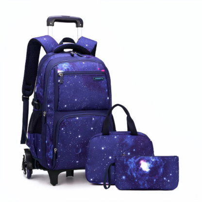 School Bag With Wheels Rolling Backpack for Boy Wheeled School Bag 6 Wheels Trolley Bookbag Carry on Luggage with Lunch Bag