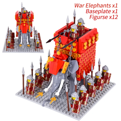 Medieval Military Roman War Elephant Figures Building Blocks Helmets Soldiers Knights Weapons Accessories Toys for kids gifts