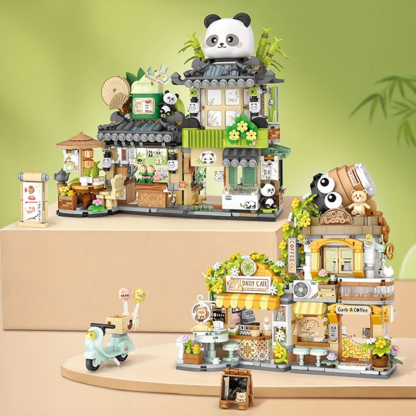 Mini Building Blocks Folding Street View Panda Cafe Model Bricks for Adults and Children Assembled Toys Gifts Home Furnishings