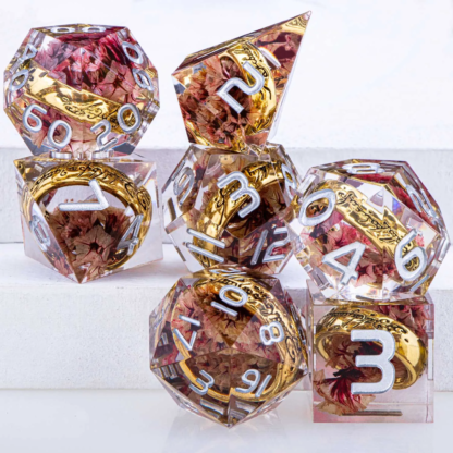 ORIFANTOU DND Flower Lord Rings & Liquid Core Sharp Edge Resin Dice Set D&D Dungeon and Dragon Eye D and D Polyhedral Dice - Image 6