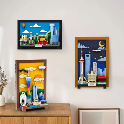 Woma Brand Building Blocks City Postcard Urban Landmark Building Murals Toys Art Hanging Picture Decoration Pieces Toy Gift Kid - Image 2